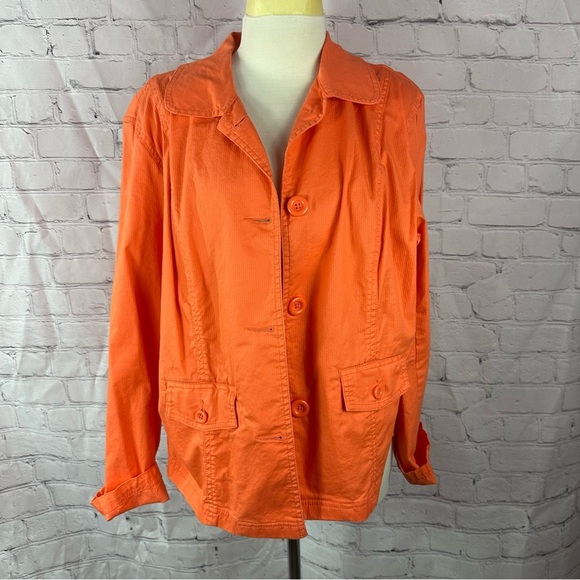 Chico's bright Orange Utility Jacket Lightweight Casual Fit sz 3 (XL 16) cotton - Picture 1 of 8